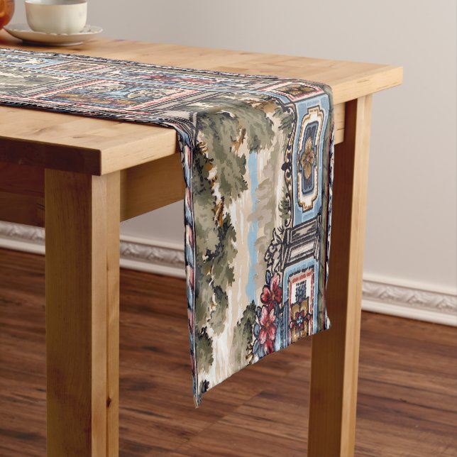 Arts & Crafts Style Balcony Landscape Vista Frieze Short Table Runner (In Situ)