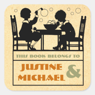 Arts & crafts style children's bookplate square sticker