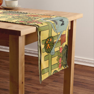 Arts & Crafts Style Garden Potted Plants Frieze Short Table Runner