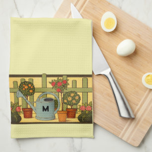 Arts & Crafts Style Garden Potted Plants Frieze Tea Towel