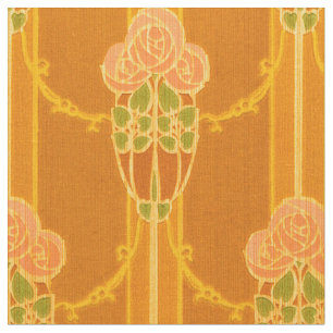 Arts & Crafts Style Pink Roses Floral Pattern Fabric