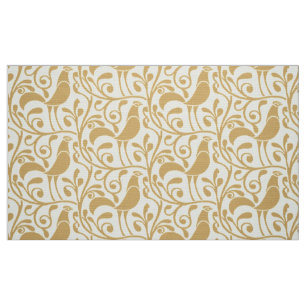 Arts & Crafts Style Roosters In Foliage Pattern Fabric