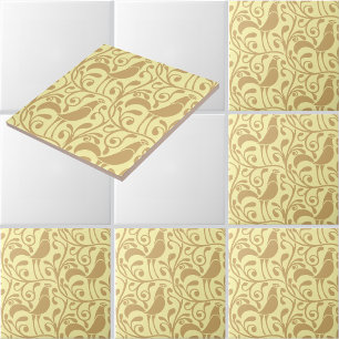 Arts & Crafts Style Roosters In Foliage Pattern Tile