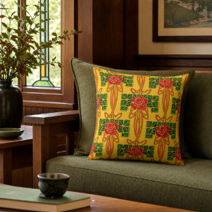 Arts & Crafts Style Rose Bush Pattern Cushion