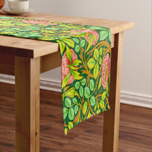 Arts & Crafts Style Rose Vines Frieze Pattern Short Table Runner