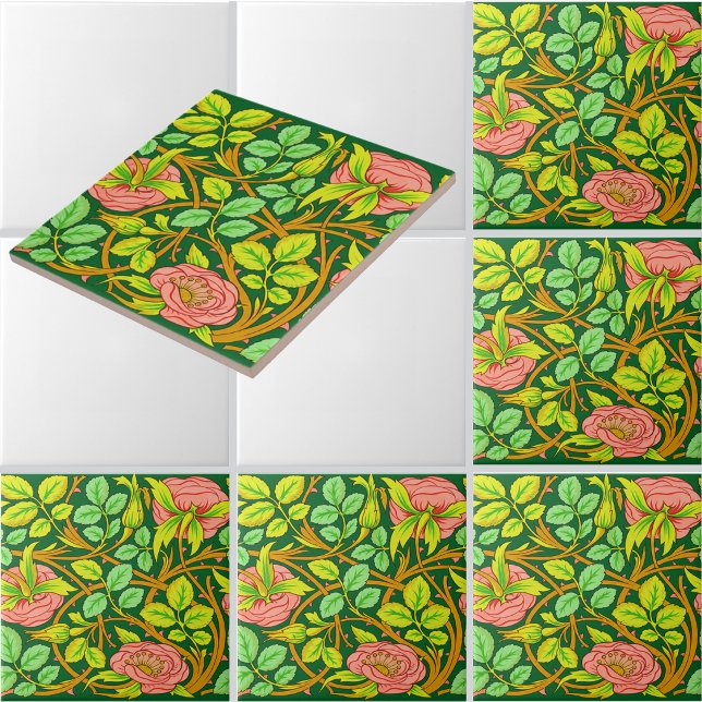 Arts & Crafts Style Rose Vines Frieze Pattern Tile (Creator Uploaded)