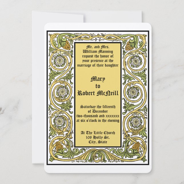 Arts & Crafts Style Roycroft Floral Wedding Invitation (Front)