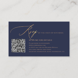 ArtsApp Blue QR Code RSVP Faux Gold Calligraphy Enclosure Card