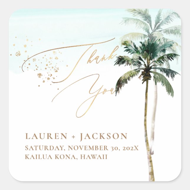 ArtsApp Chic Tropical Paradise Wedding Square Sticker (Front)