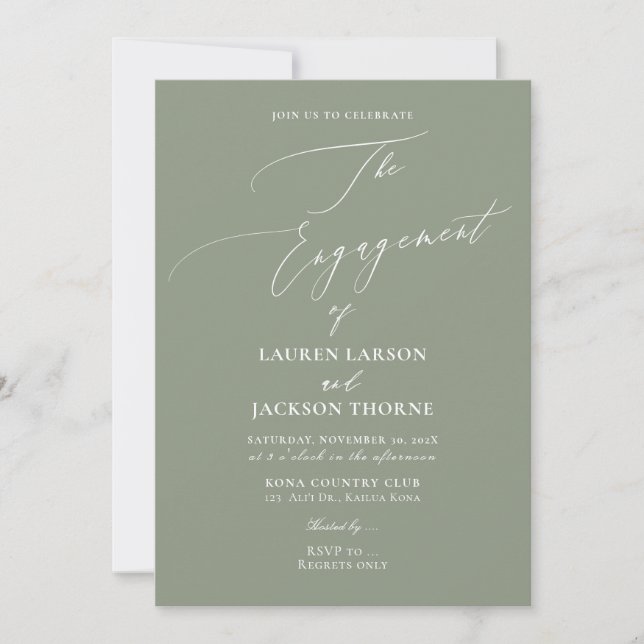 ArtsApp DIY Colours Green Script Engagement Invitation (Front)