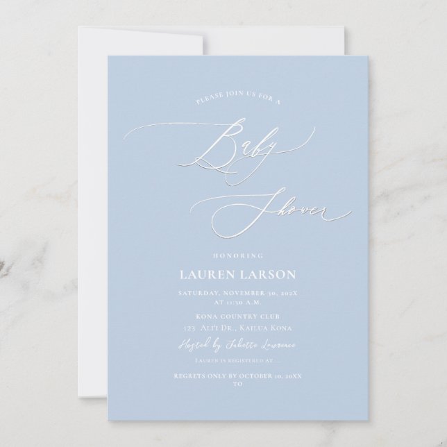 ArtsApp Elegant Calligraphy Baby Blue Baby Shower  Invitation (Front)