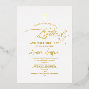 ArtsApp Elegant Calligraphy Baptism 1st Birthday  Foil Holiday Card