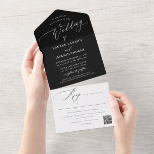ArtsApp Elegant Calligraphy Black White Wedding All In One Invitation