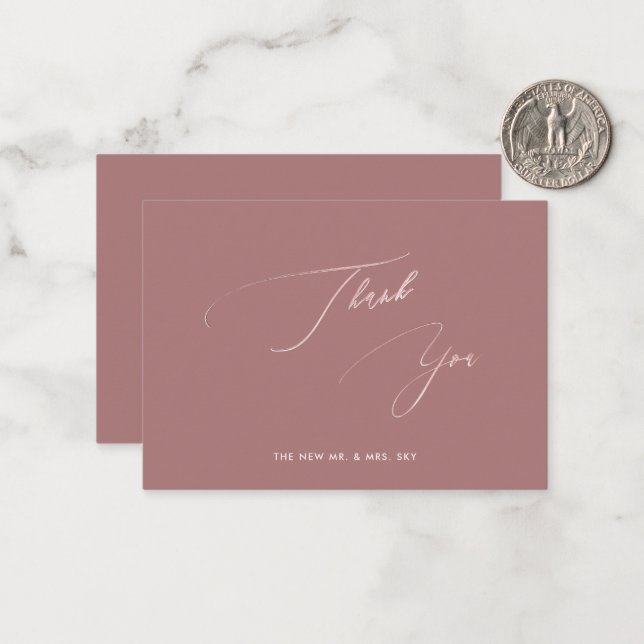 ArtsApp Elegant Dusty Rose Calligraphy Thank You Card (Front/Back In Situ)