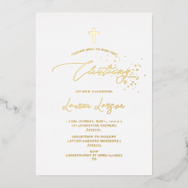 ArtsApp Elegant Faux Gold Calligraphy Christening (Front)