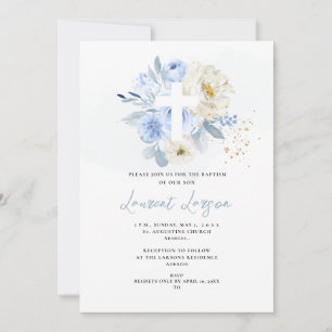 ArtsApp Elegant H2 Dusty Blue Roses Baptism Invitation