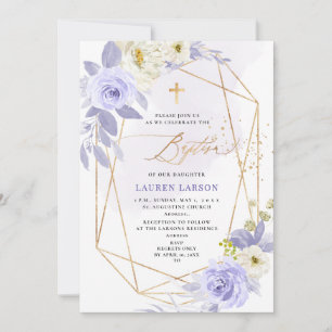 ArtsApp Elegant H2 Dusty Purple Roses Baptism Invitation