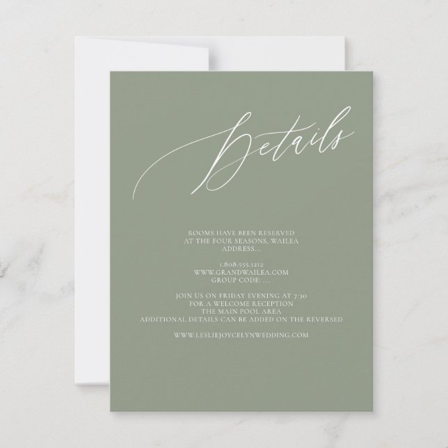 ArtsApp Elegant Sage Details Luxe Calligraphy RSVP Card (Front)
