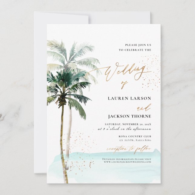 ArtsApp Elegant Tropical Paradise Palms Shoreline Invitation (Front)