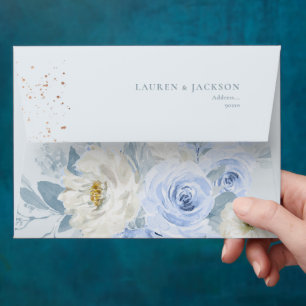 ArtsApp Elegant Watercolor Dusty Blue Roses Envelope