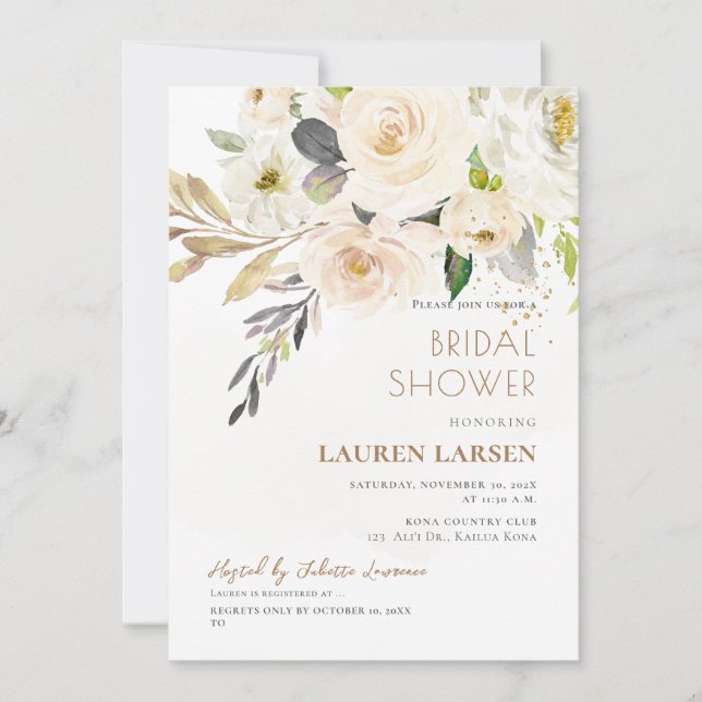 ArtsApp H2 Alabaster Cream Roses Bridal Shower Invitation (Front)