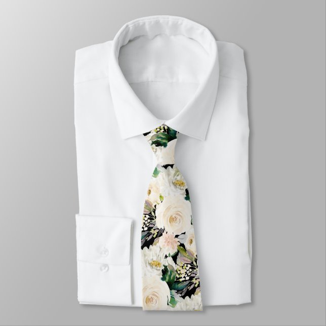 ArtsApp H2 Alabaster Cream Roses Wedding Tie (Tied)
