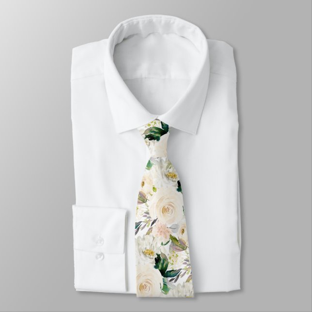ArtsApp H2 Alabaster Cream Roses Wedding Tie (Tied)