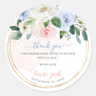 ArtsApp H2 Blush Blue Roses Baby Shower Thank You Classic Round Sticker