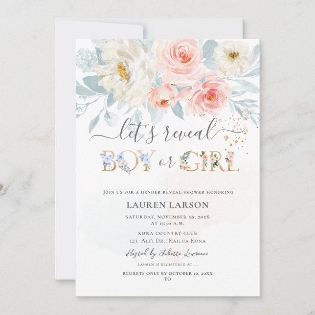 ArtsApp H2 Blush+Blue Roses Gender Reveal Shower Invitation (Front)