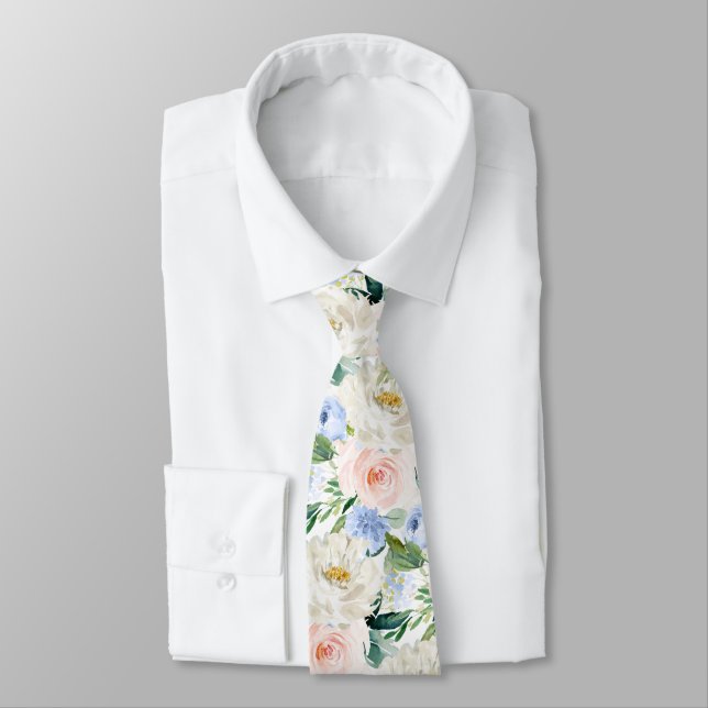 ArtsApp H2  Blush Blue Roses Wedding Tie (Tied)