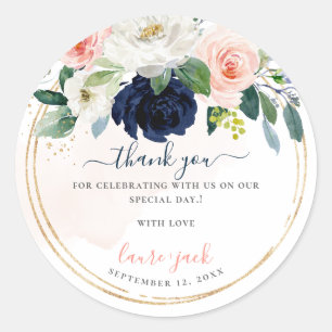 ArtsApp H2 Blush Navy Roses Baby Shower Thank You Classic Round Sticker
