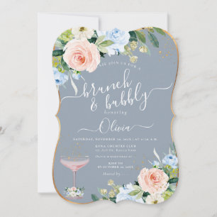 ArtsApp H2 Blush Pink Blue Roses Brunch Bubbly Invitation