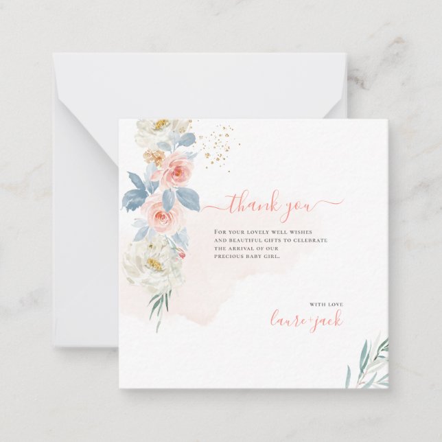 ArtsApp H2 Blush Pink Roses Baby Shower Thank You Card (Front)