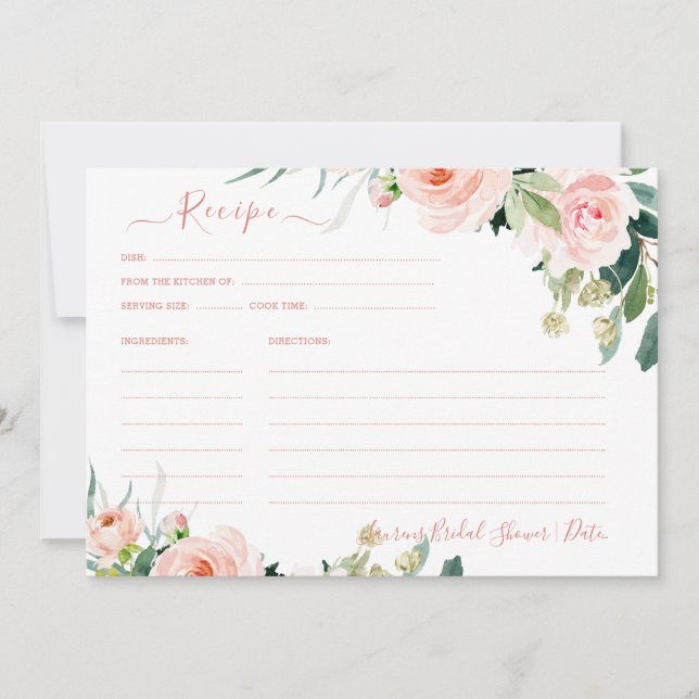 ArtsApp H2 Blush Pink Roses Bridal Shower Recipe Invitation (Front)