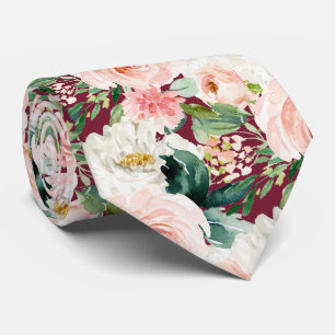 ArtsApp H2  Blush Pink Roses Burgundy Wedding Tie