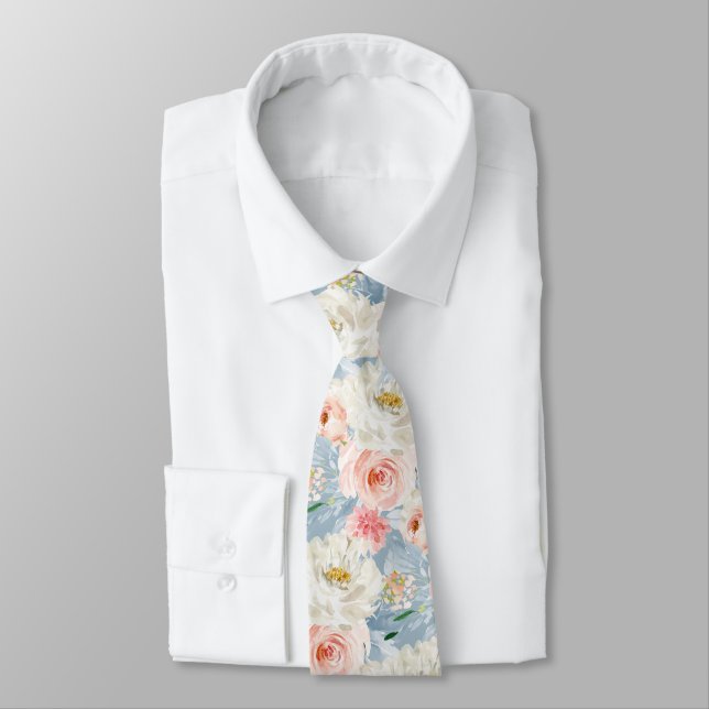 ArtsApp H2  Blush Pink Roses Dusty Blue Tie (Tied)