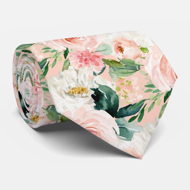 ArtsApp H2  Blush Pink Roses Wedding Tie (Rolled)