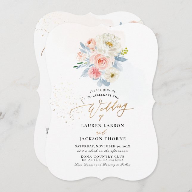 ArtsApp H2 Dusty Blue Blush Pink Botanical Invitation (Front/Back)