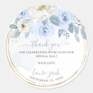 ArtsApp H2 Dusty Blue Roses DIY Event Thank You Classic Round Sticker