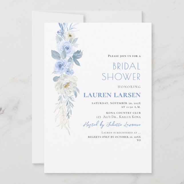 ArtsApp H2 Dusty Blue Roses Greenery Foliage Invitation (Front)