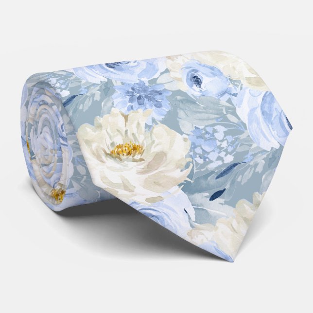ArtsApp H2 Dusty Blue Roses Wedding Tie (Rolled)