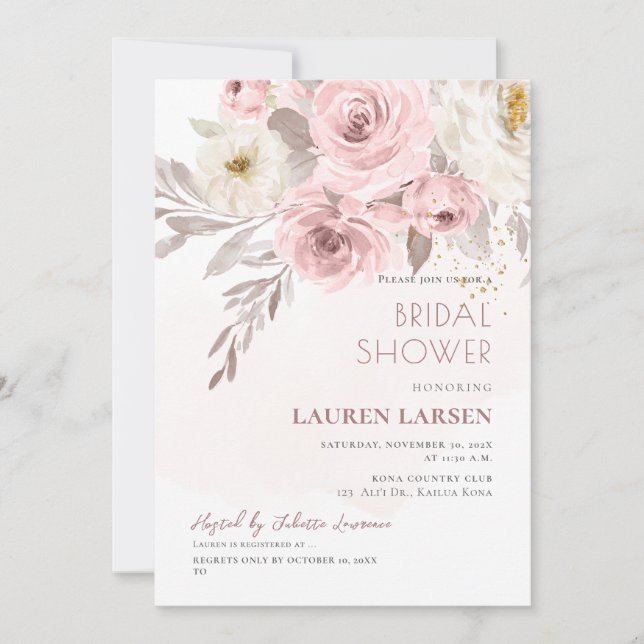 ArtsApp H2 Dusty Pink Roses Bridal Shower Invitation (Front)