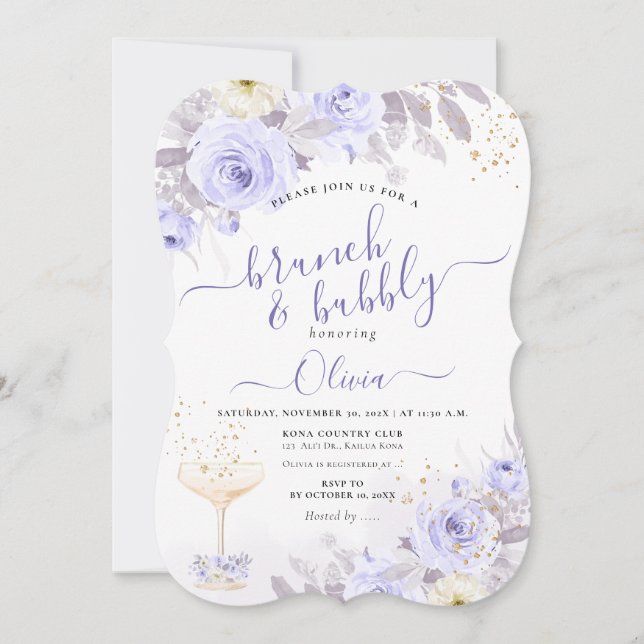 ArtsApp H2 Dusty Purple Roses Brunch Bubbly Invitation (Front)