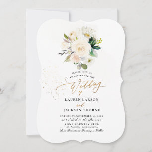 ArtsApp H2 Elegant Alabaster Cream Roses Wedding Invitation