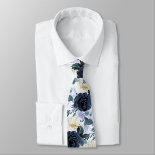 ArtsApp H2 Navy+Dusty Blue Roses Wedding Tie
