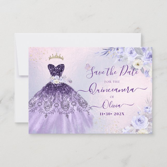 ArtsApp H2 Ombre Purple Sparkling Quinceanera Invitation (Front)
