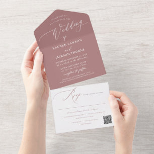 ArtsApp Modern Calligraphy Dusty Rose Wedding All In One Invitation