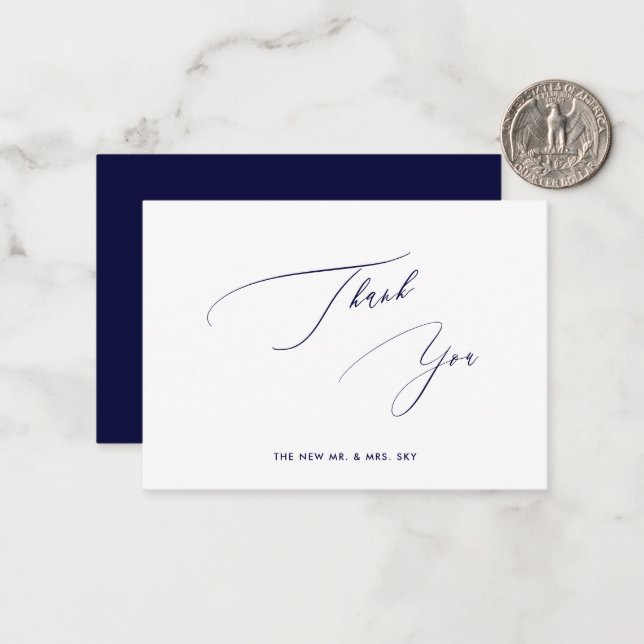 ArtsApp Navy Blue Luxe Calligraphy Thank You Card (Front/Back In Situ)