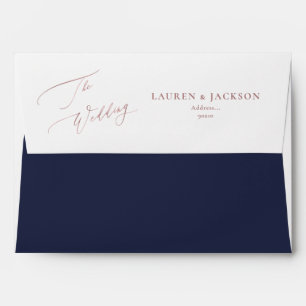 ArtsApp Navy Blue Rose Gold Calligraphy Wedding Envelope