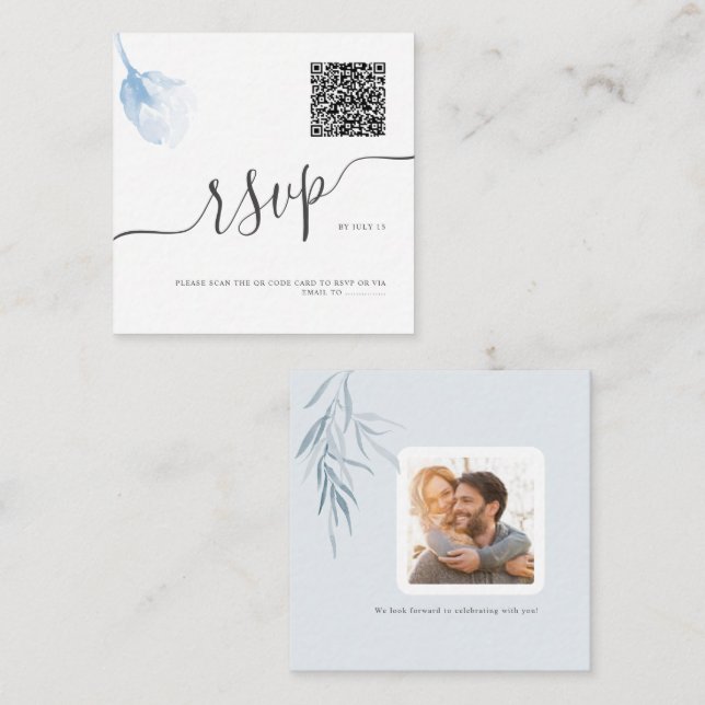 ArtsApp QR Code RSVP Watercolor Blue Rose Card (Front/Back)